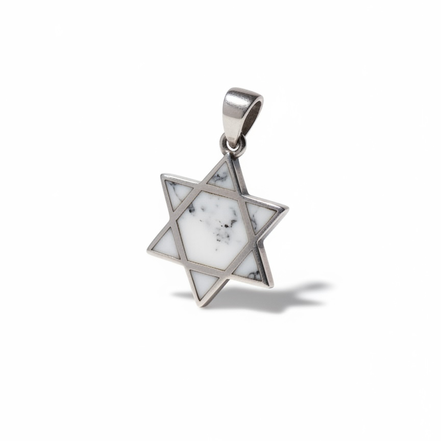 Pre-loved sterling silver Star of David pendant with white marble-look inlay – photo 1