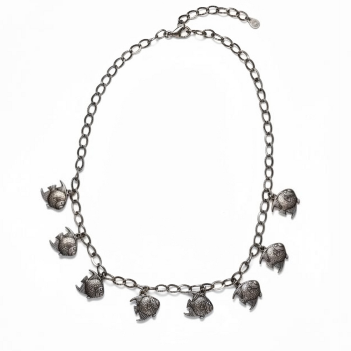 Sterling silver chain necklace with seven fish charms – photo 1