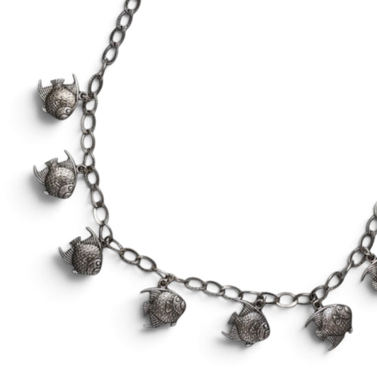 Sterling silver chain necklace with seven fish charms – photo 2