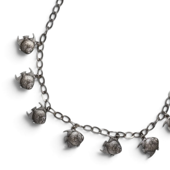 Sterling silver chain necklace with seven fish charms – photo 2