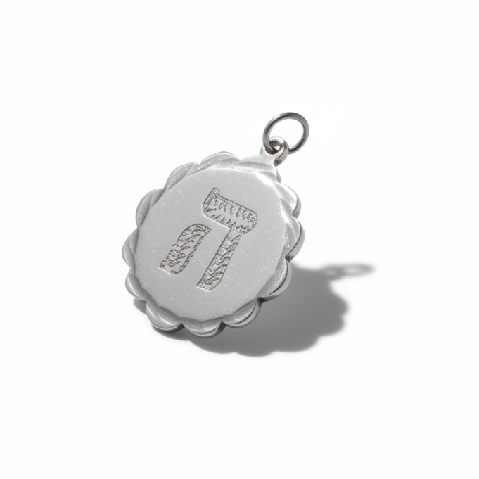 Pre-loved sterling silver medallion pendant with engraved Hebrew letter Heh – photo 1
