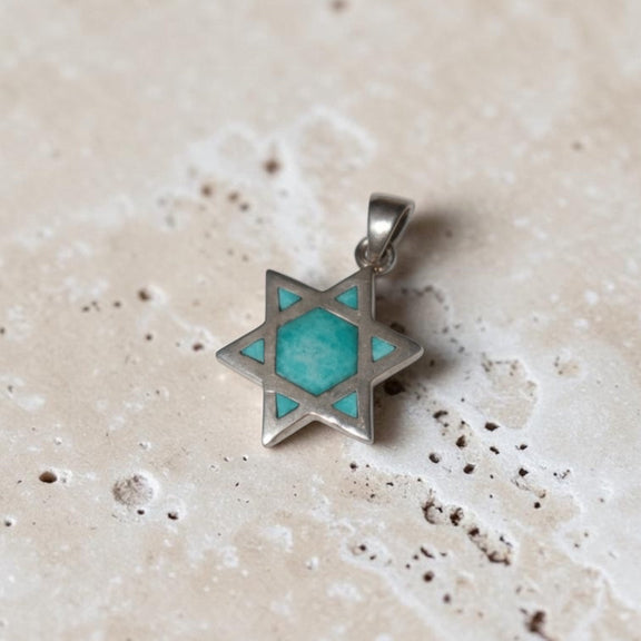 Pre-loved sterling silver Star of David pendant, fully turquoise-colored – photo 2