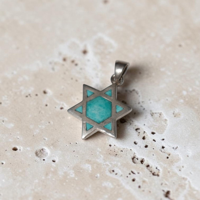 Pre-loved sterling silver Star of David pendant, fully turquoise-colored – photo 2