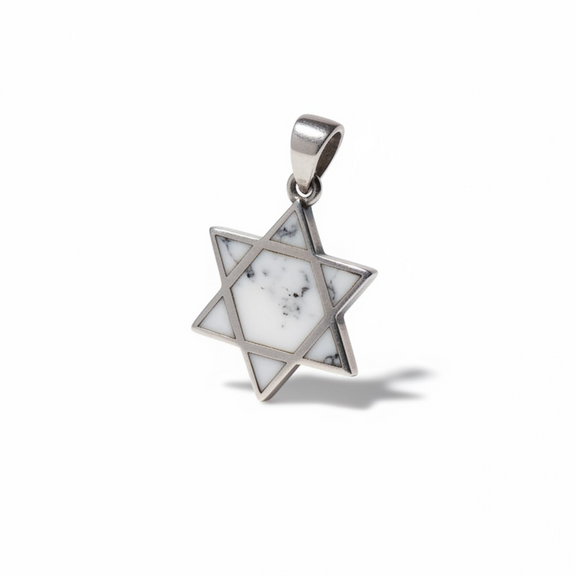 Pre-loved sterling silver Star of David pendant with white marble-look inlay – photo 1