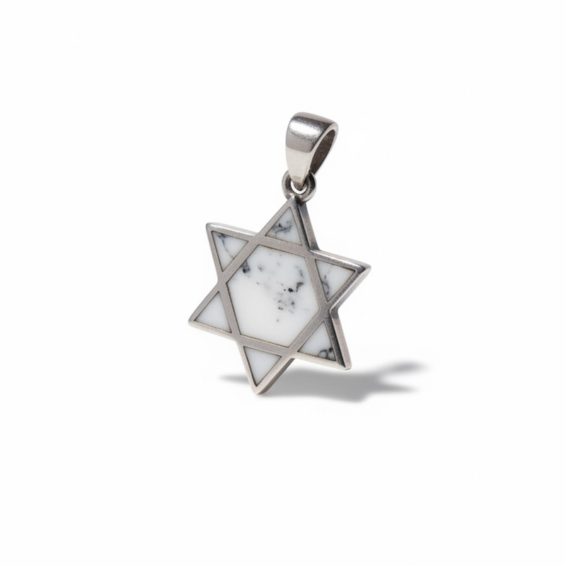 Pre-loved sterling silver Star of David pendant with white marble-look inlay – photo 1
