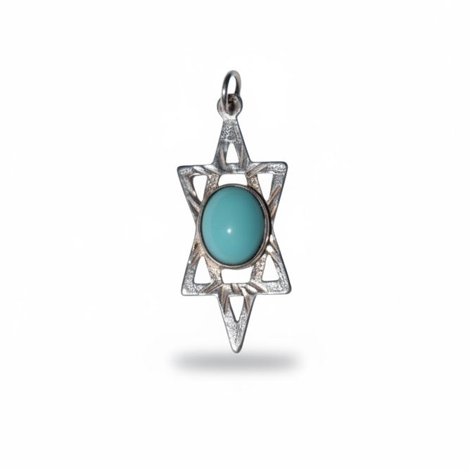 Pre-loved sterling silver Star of David pendant with turquoise-color stone – photo 1
