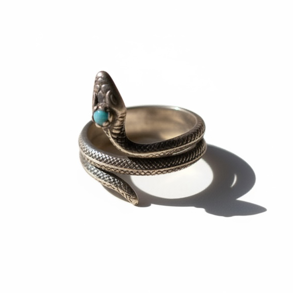 Pre-loved oxidized sterling silver snake ring with pale blue stone – photo 1