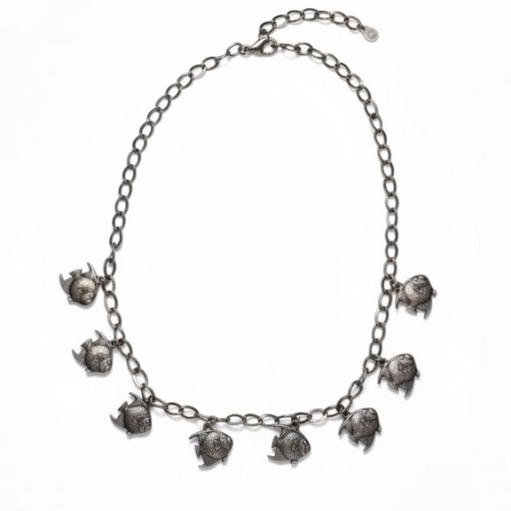 Sterling silver chain necklace with seven fish charms – photo 1