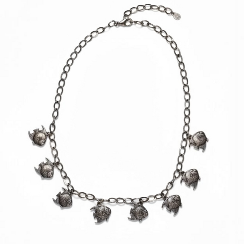 Sterling silver chain necklace with seven fish charms – photo 1